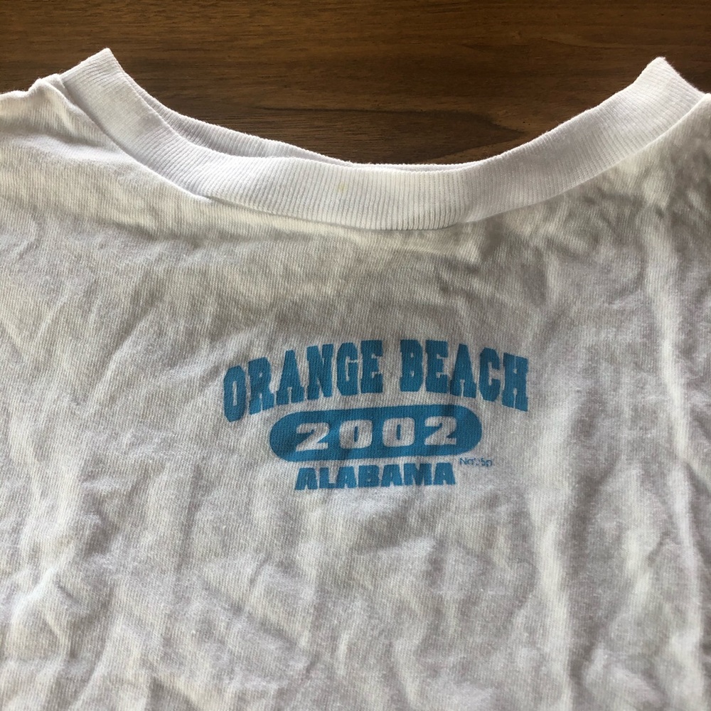 VINTAGE 2002 Orange Beach white crop top w/fringe & beads - Picture 2 of 8